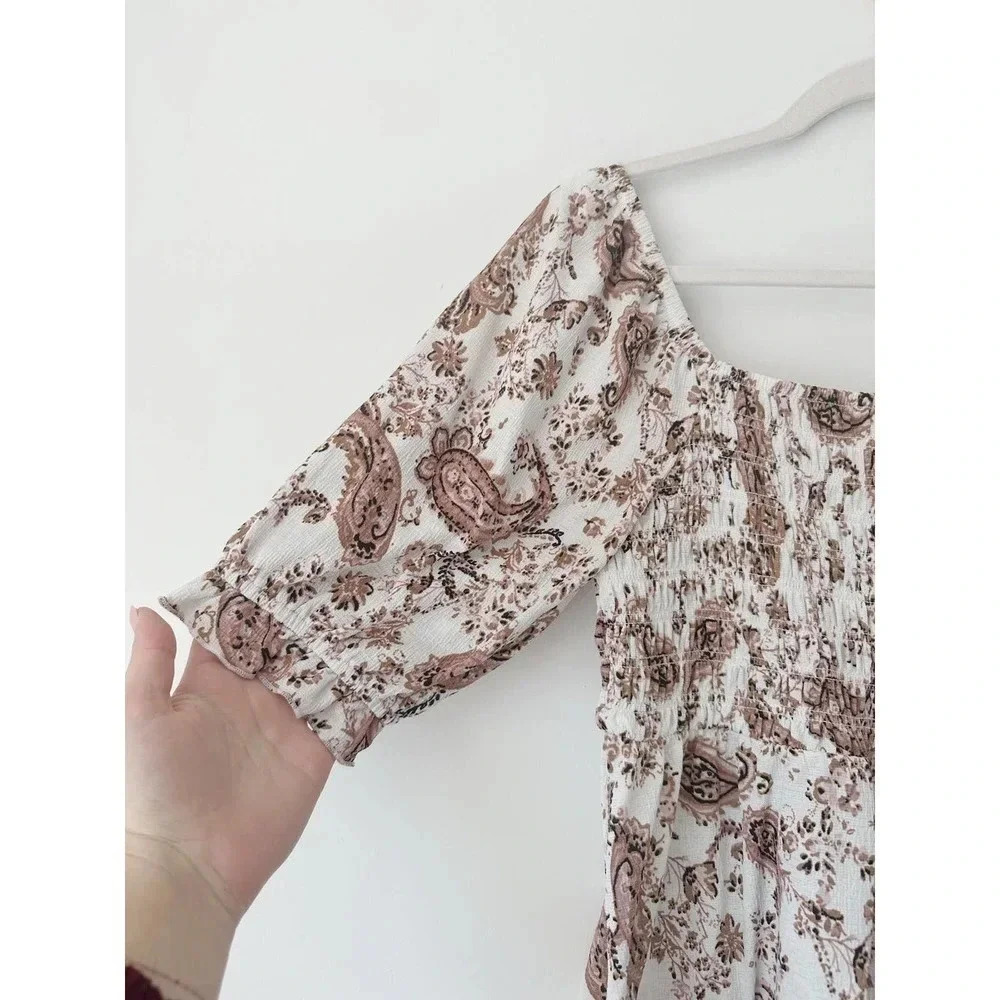 Nordtrom Meloday Paisley Print Puff Sleeve Top with Smocking - Picture 4 of 10